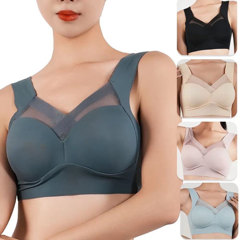 Women Push up Bra Sexy Bras Sports Brassiere Lace Splicing Pespective Bralette V Neck Intimates Lingerie Large Size Fitness Vest