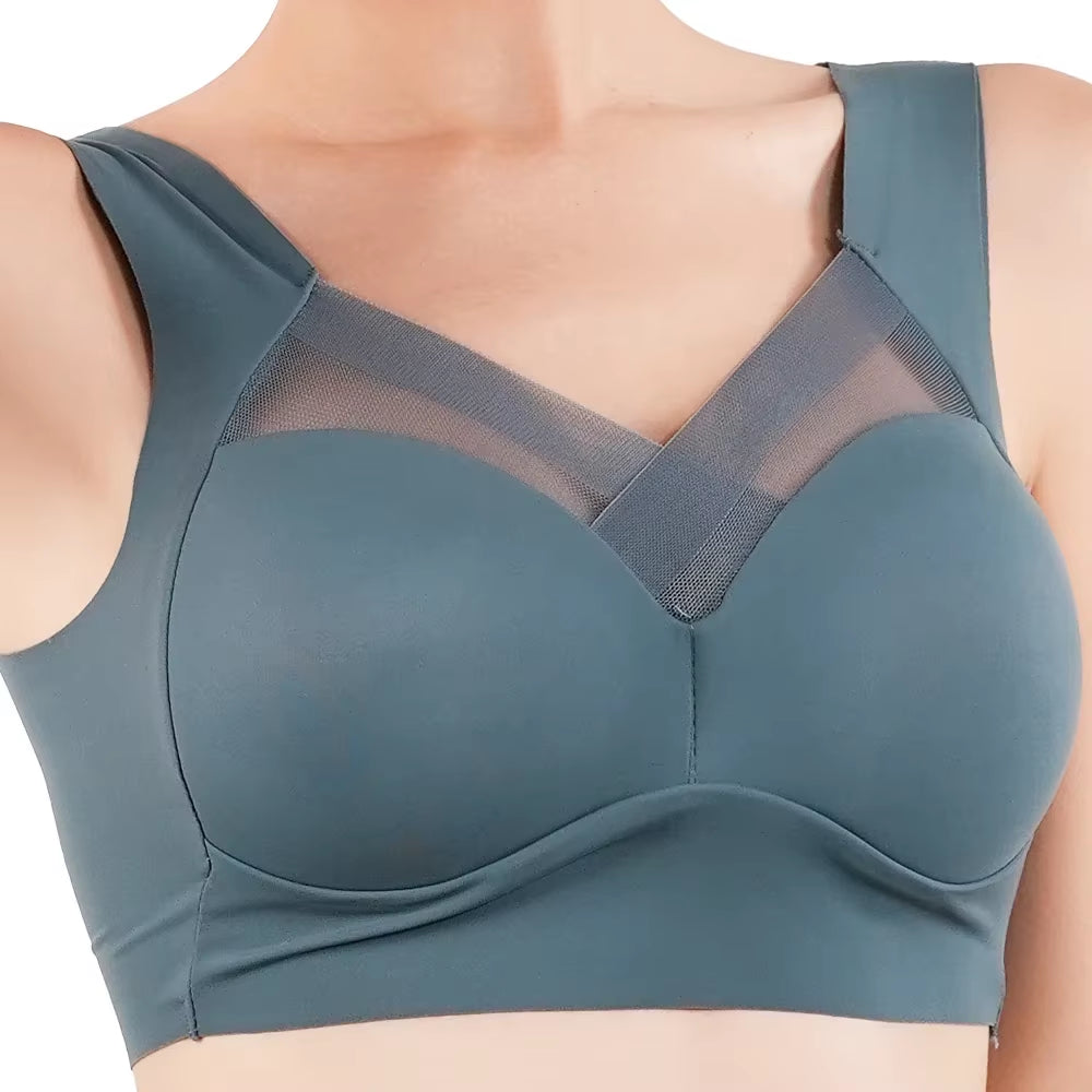 Women Push up Bra Sexy Bras Sports Brassiere Lace Splicing Pespective Bralette V Neck Intimates Lingerie Large Size Fitness Vest