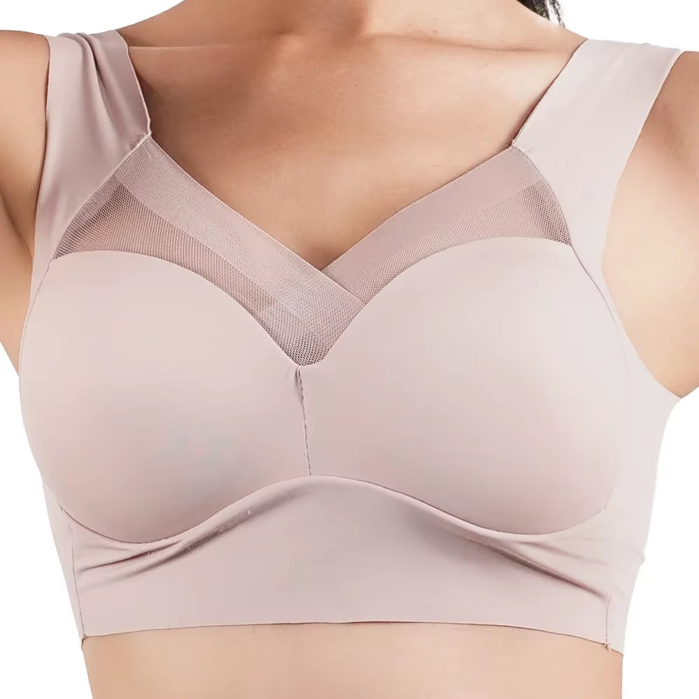 Women Push up Bra Sexy Bras Sports Brassiere Lace Splicing Pespective Bralette V Neck Intimates Lingerie Large Size Fitness Vest