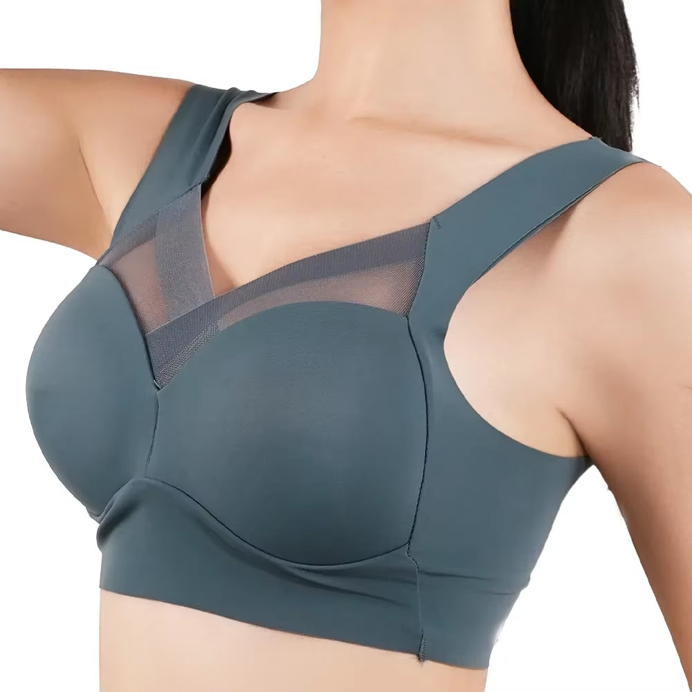 Women Push up Bra Sexy Bras Sports Brassiere Lace Splicing Pespective Bralette V Neck Intimates Lingerie Large Size Fitness Vest