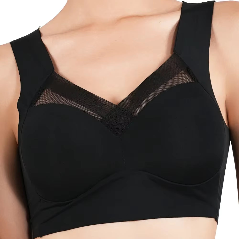 Women Push up Bra Sexy Bras Sports Brassiere Lace Splicing Pespective Bralette V Neck Intimates Lingerie Large Size Fitness Vest