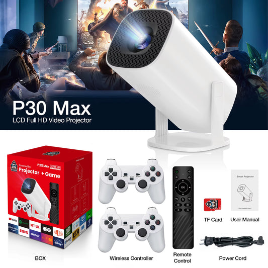 Salange P30 Max Video Game Console Include 2 Wireless Game Controllers 3800 Games Support 4K 1080P Android11 Portable Projector